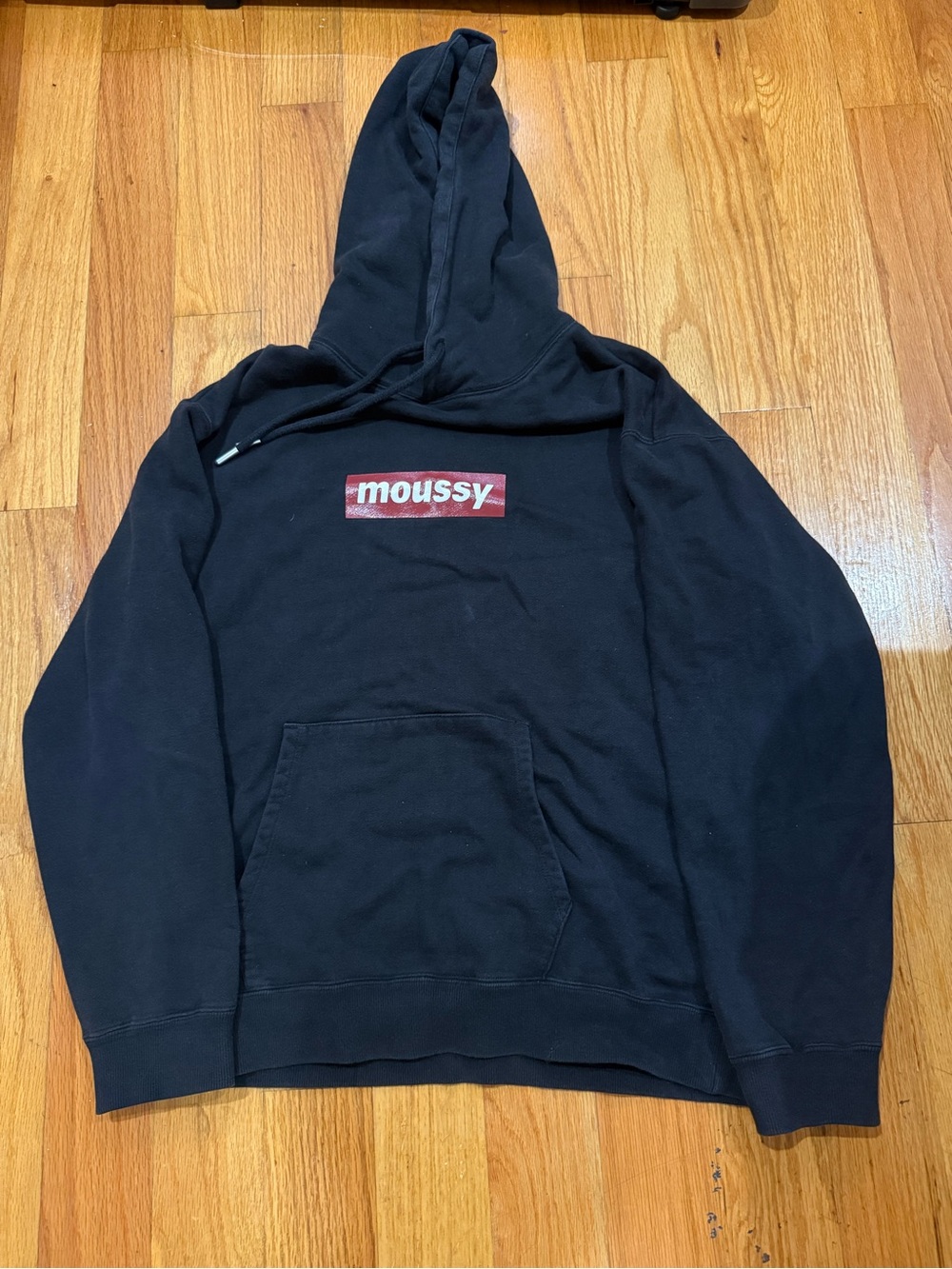 Moussy Black Crewneck Hoodie with Red Logo